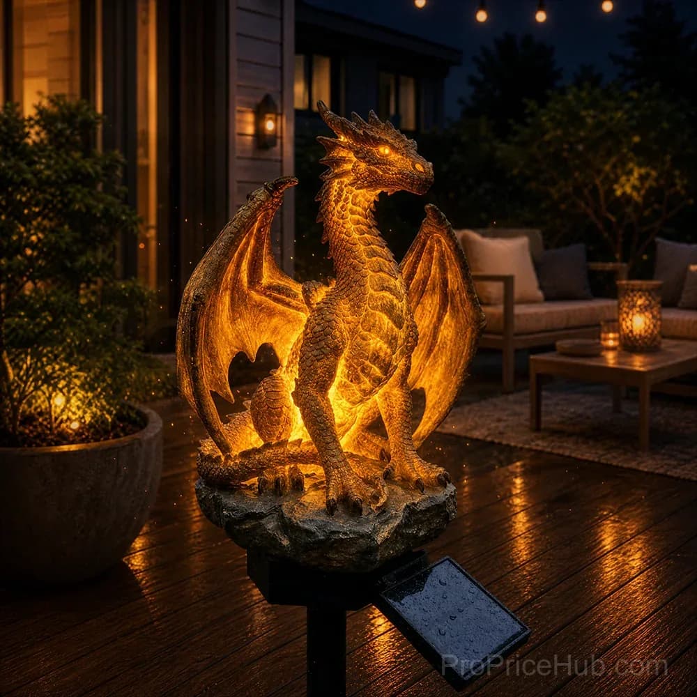 Gothic Dragon Golden Fire Solar Landscape Light - View 12