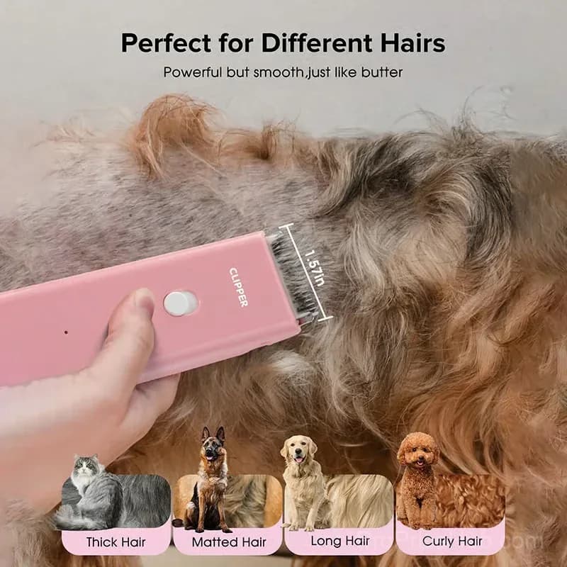 Quiet Cordless Pet Clipper with Ceramic Blade, IPX7, Pink - View 6