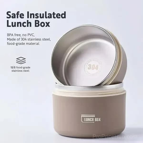 Portable 2-Tier Insulated Lunch Container Set with Bag, Beige - View 6