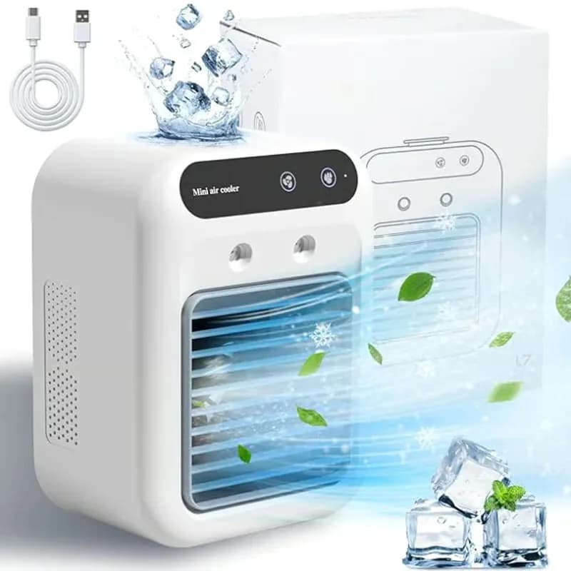 Mini Portable Air Conditioner & Humidifier, White, No Power Bank - View 2
