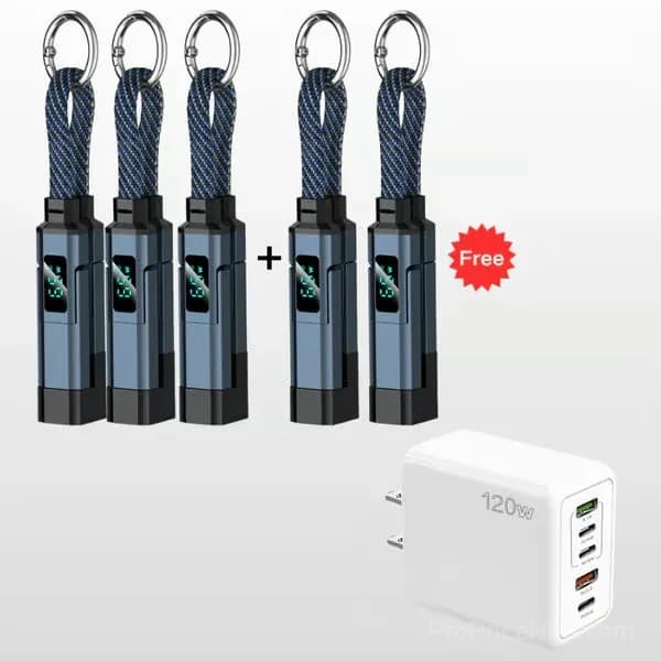 4-in-1 Digital Display Keychain Charging Cable, Black - View 14