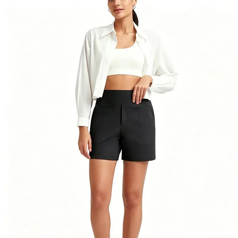 Women's High-Waisted Tummy Control Stretch Shorts - Black, S - Main