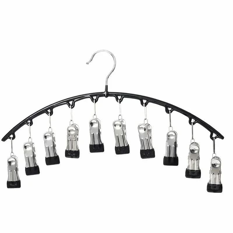 Metal Legging Organizer Hanger with 10 Rubber-Coated Clips, Black - Main