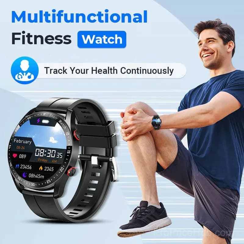Health Monitoring Sports Smartwatch with Black Rubber Strap - View 2