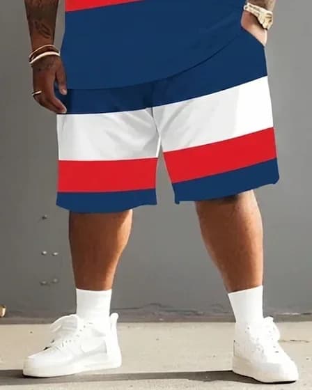 Big Guy's Polo Color Stripes T-Shirt and Shorts Set - View 7