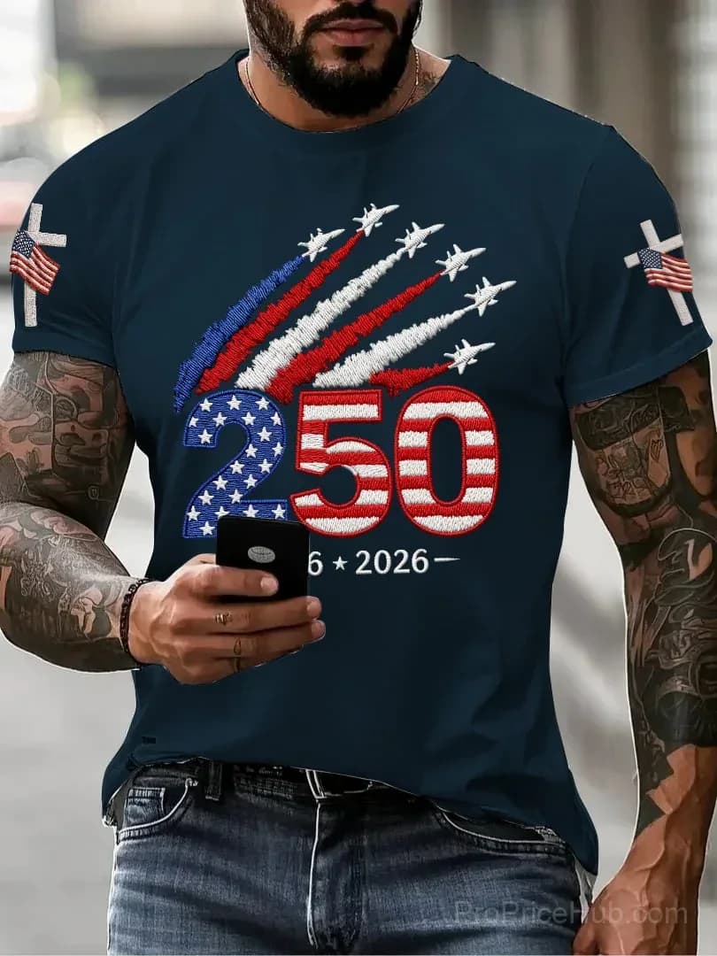 Men's USA 250th Anniversary Print Crew Neck Short Sleeve T-Shirt - Alt