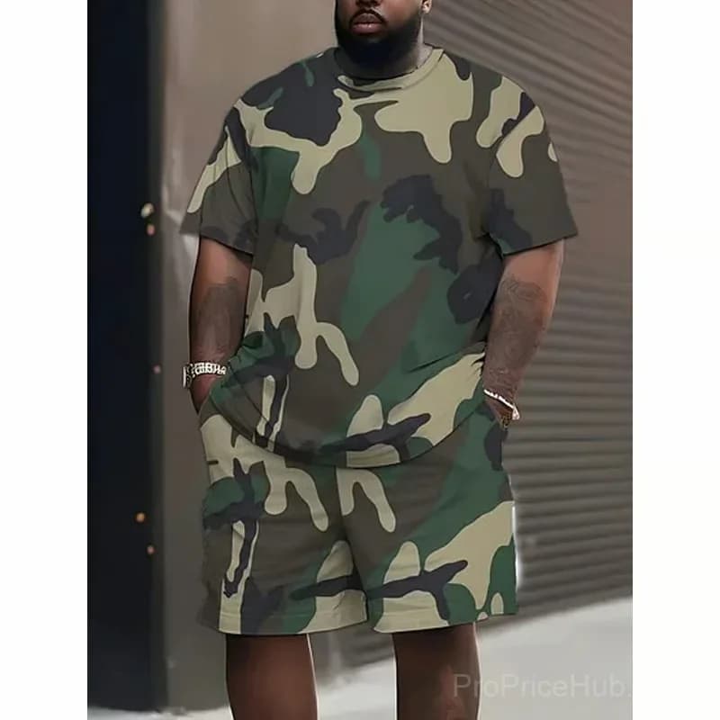 Men's Camo Print T-Shirt and Shorts Set, Size S - Main