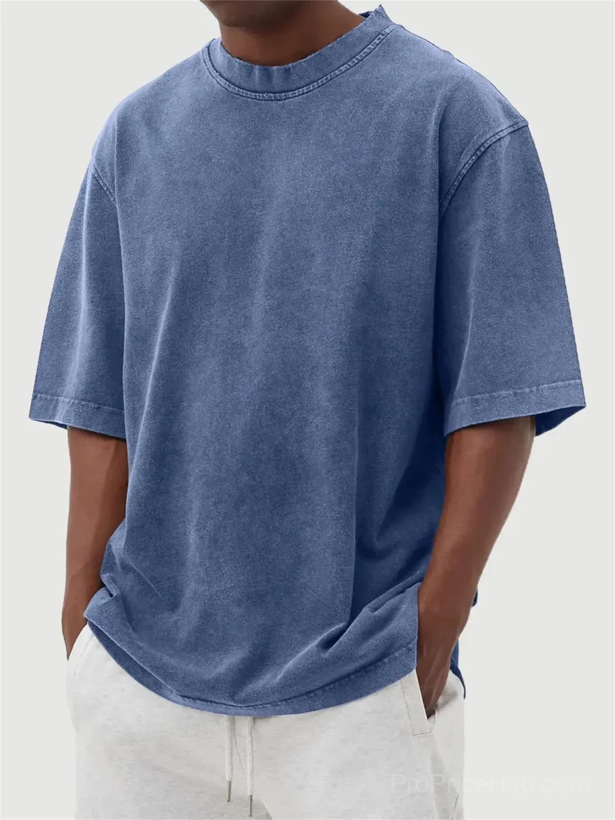 Men's Washed Solid Color Pullover T-Shirt - S to 5XL - View 21