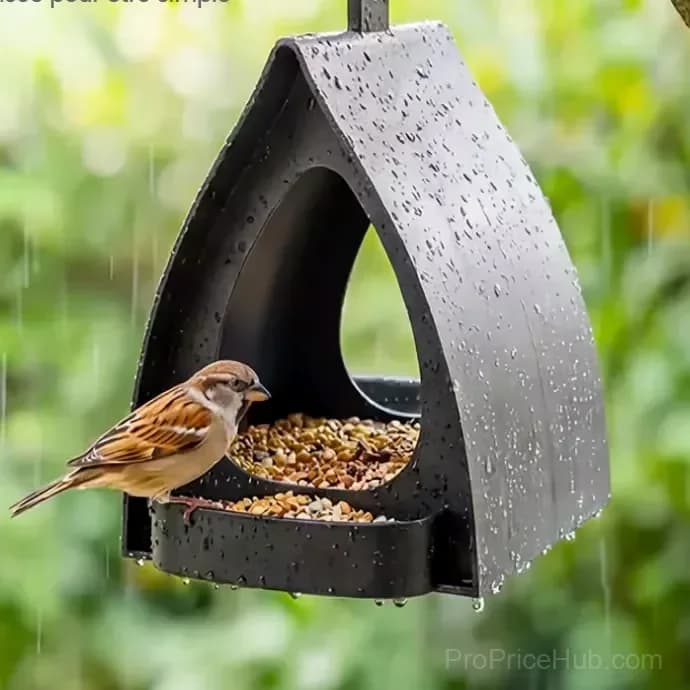 Gray Hanging Bird Feeder with Roof for Garden - View 3
