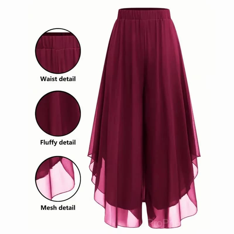 Women's Asymmetrical Chiffon Wide-Leg Pants, Purple, S - View 11