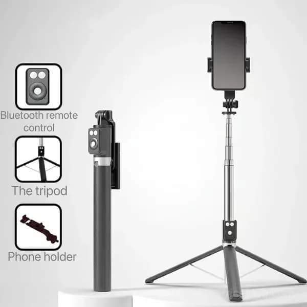 Black 6-in-1 Bluetooth Selfie Stick, No Fill Light - Main