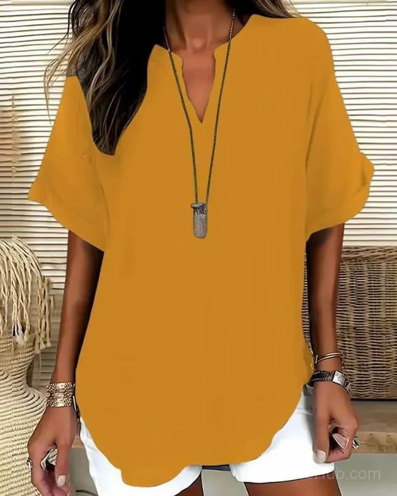 Women's Loose Solid Color Casual Blouse, Blue, US 4 (S) - View 11