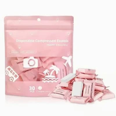 Pink Compressed Travel Towels, 30-Count Pack - Main