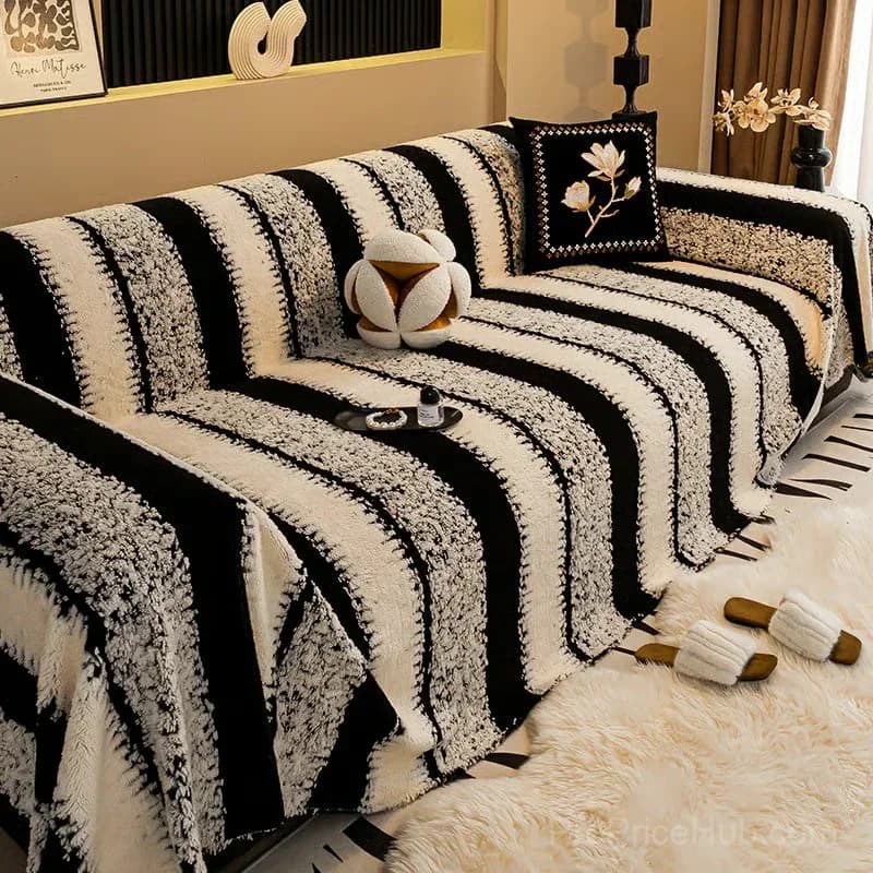 Soft Plush Non-Slip Couch Cover, Black, 180 x 130 cm, Single Seater - Main