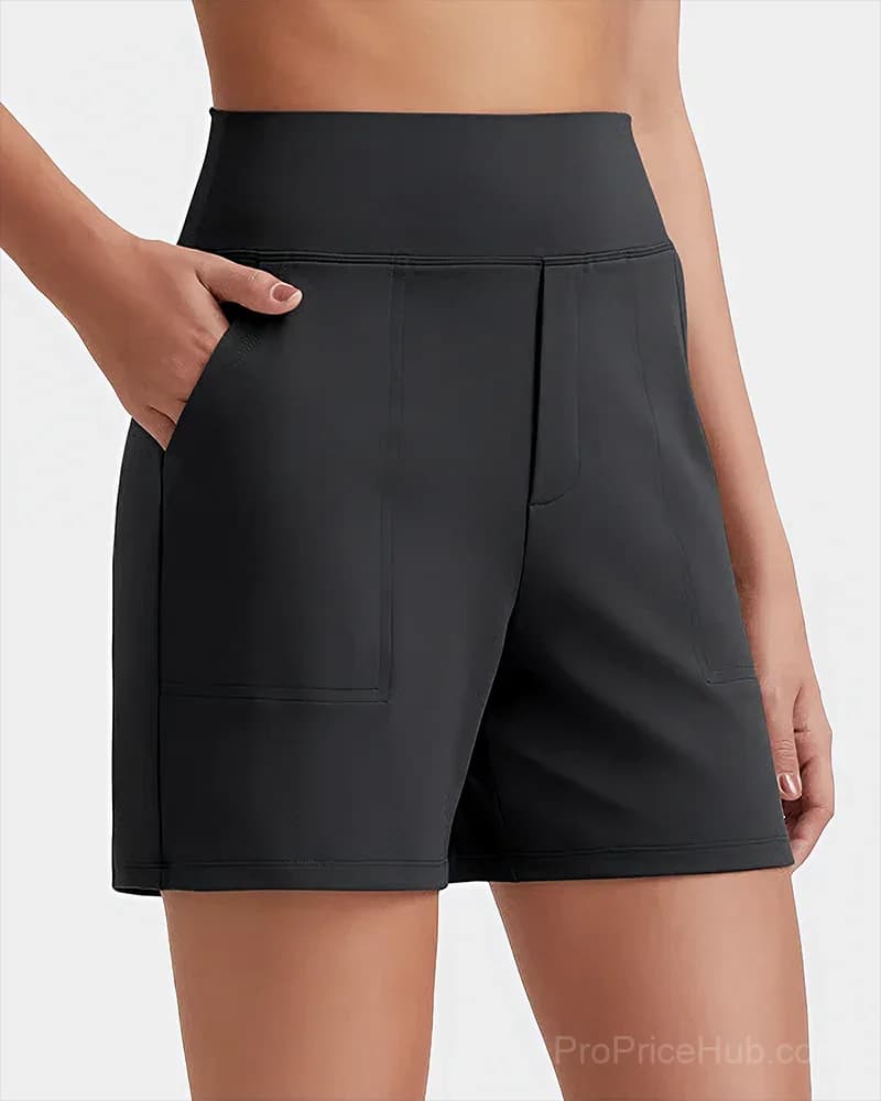 Women's High-Waisted Athletic Bermuda Shorts with Pockets - Main