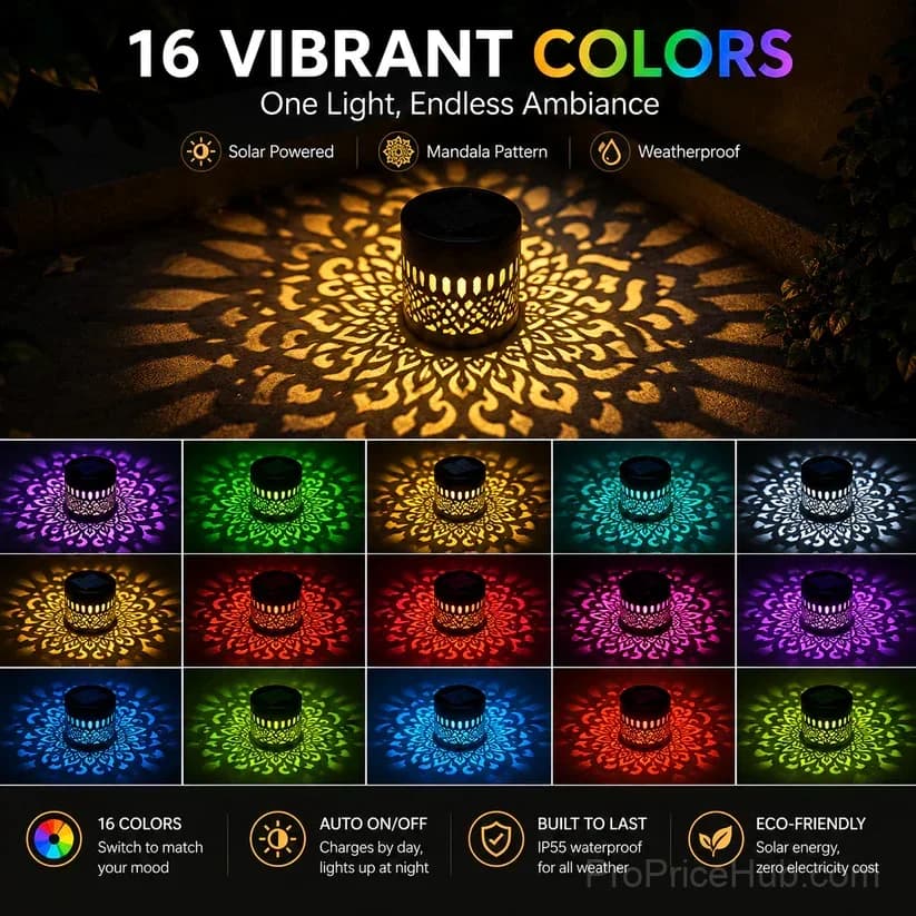 Solar Mandala Wall Light for Outdoor Garden Fence Projector - View 5