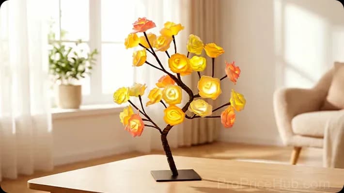 Rose Flower Tree Night Light, Multicolor with Black Base - View 22