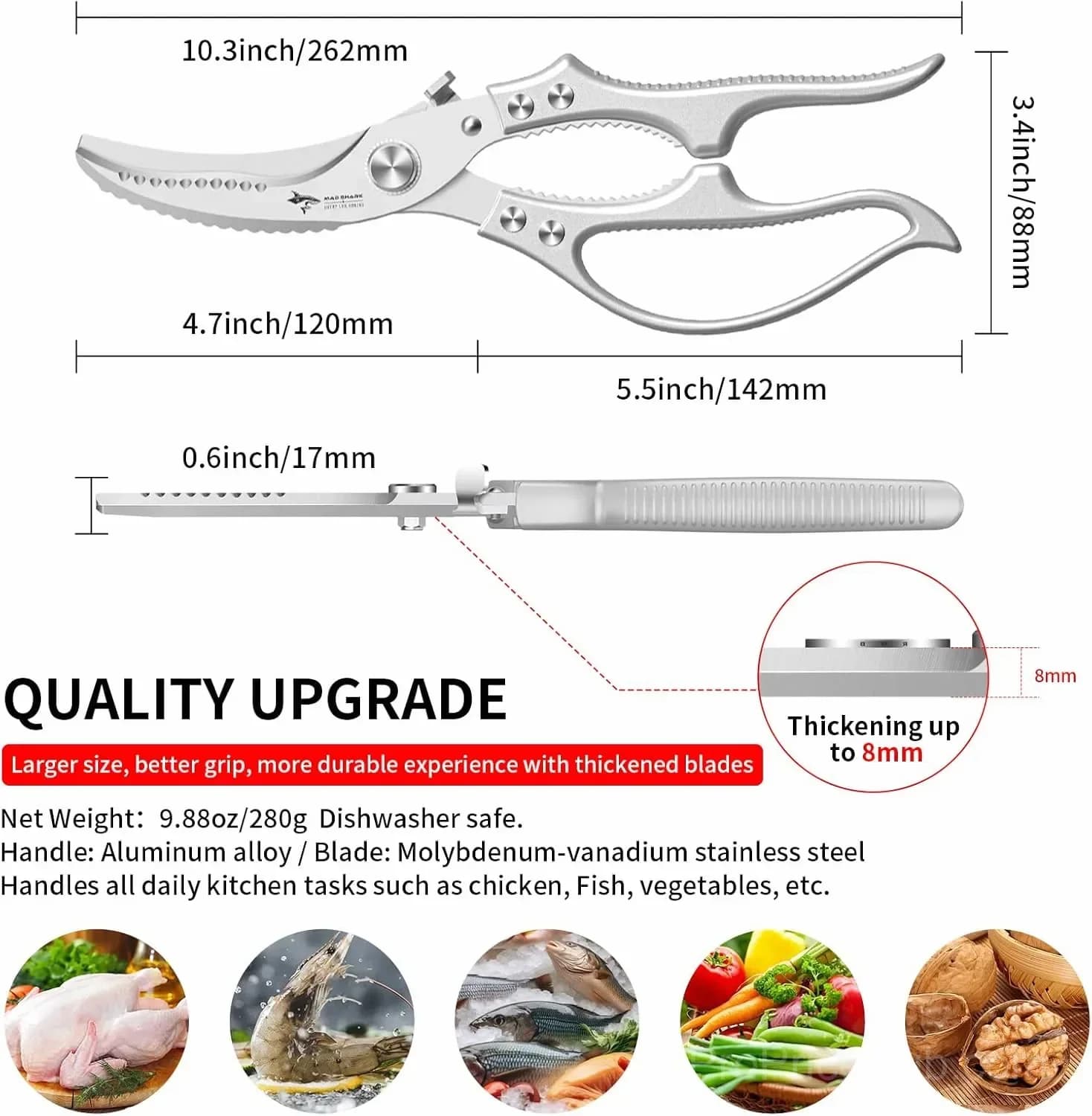 Heavy-Duty Kitchen Shears: 4-in-1, Fish Scaler, Bottle Opener, Safety Lock - Alt