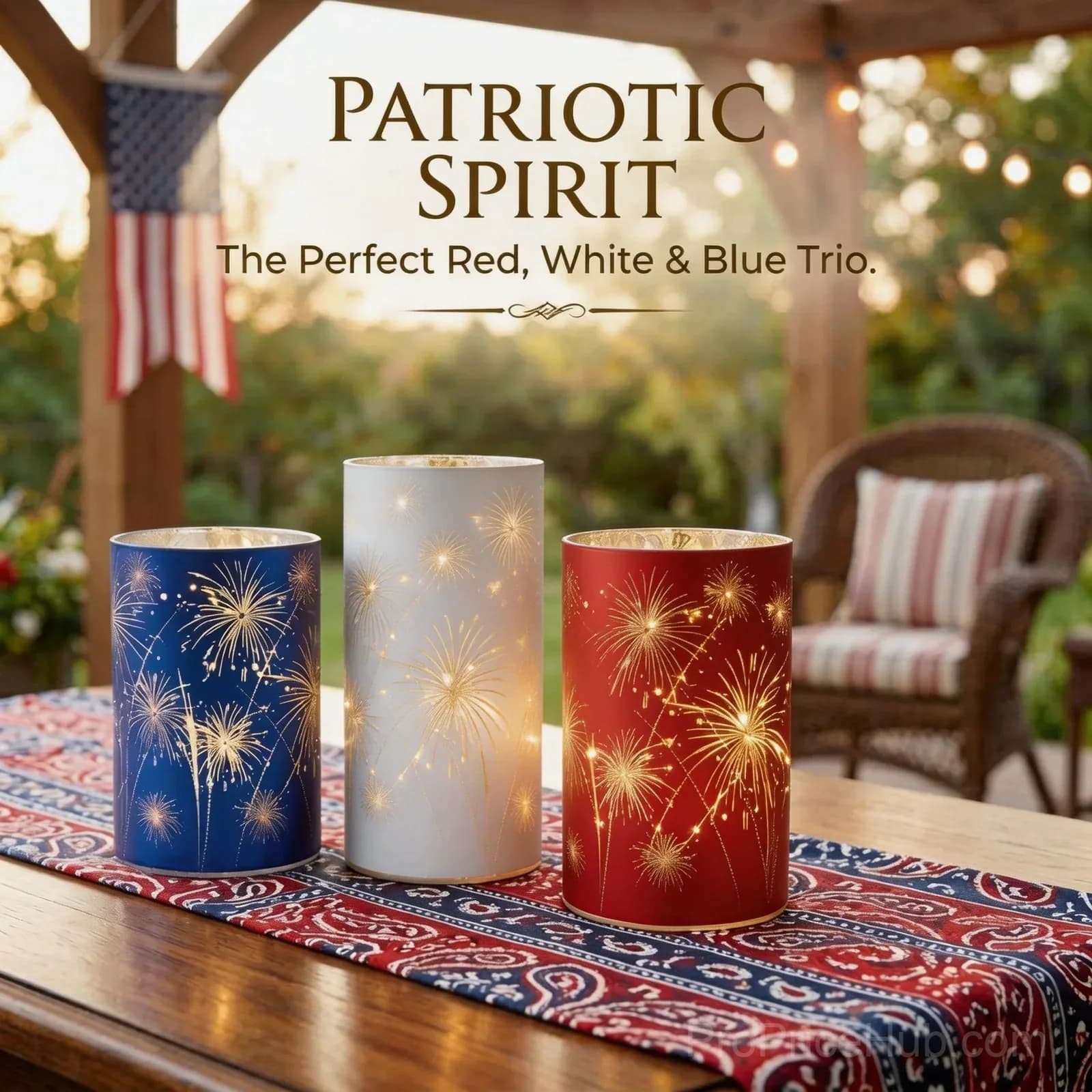 Patriotic Red, White & Blue Firework Lanterns - Premium Trio Set - View 7