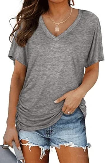 Women's Short Sleeve V-Neck Dolman Top - Soft Breathable Loose Fit Blouse with Side Shirring - View 7