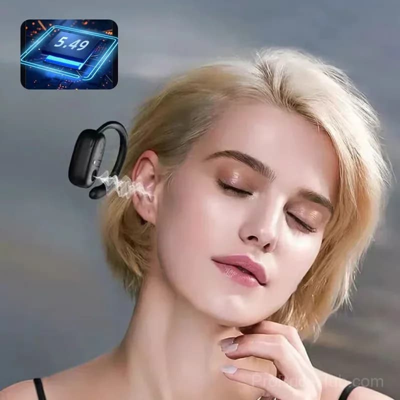 Sporty Hanging-Ear Bluetooth Earphones, Black - View 7