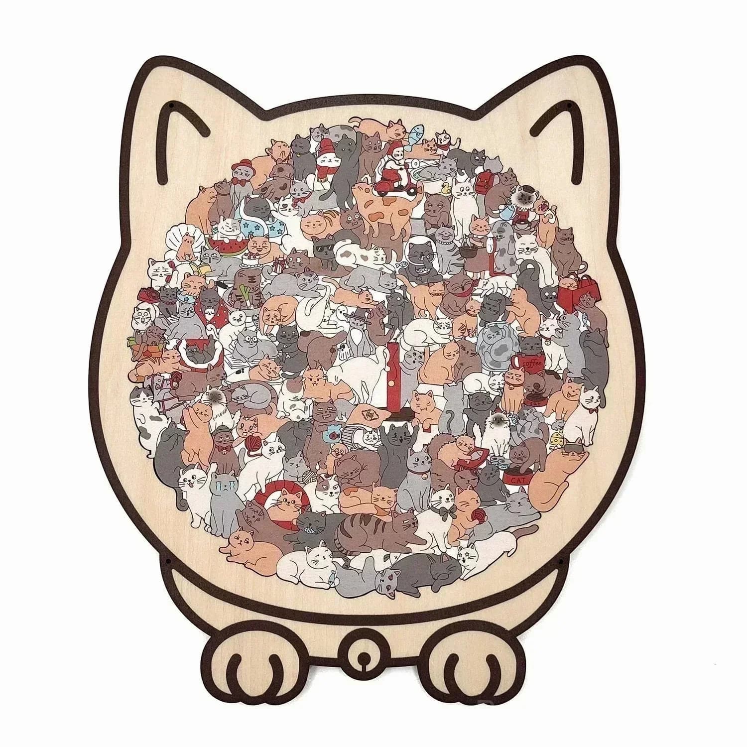135-Piece Cat-Shaped Wooden Puzzle, Morandi Colors - View 5