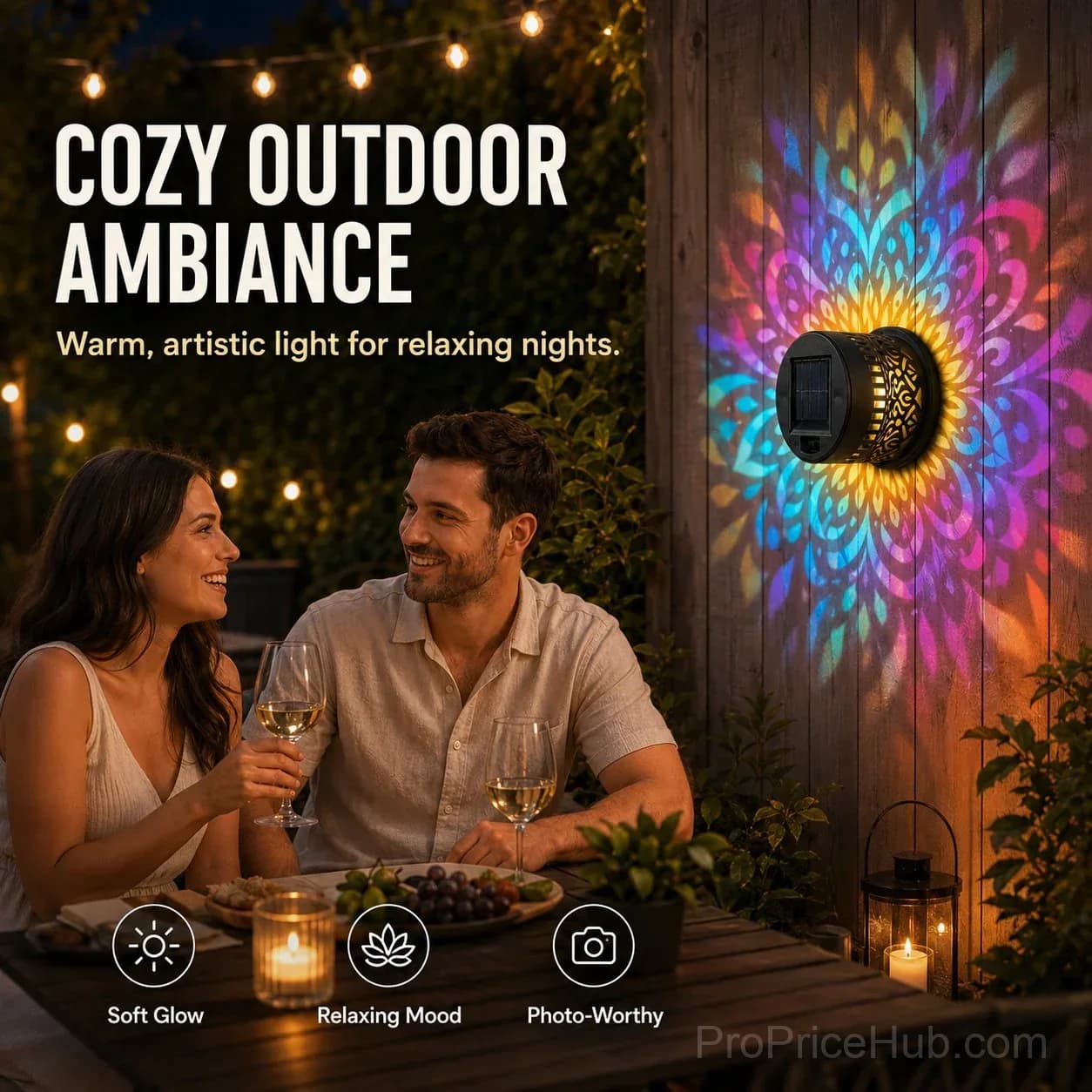 Mandala Solar Wall Lamp – Patio Night Ambience Lighting - View 6