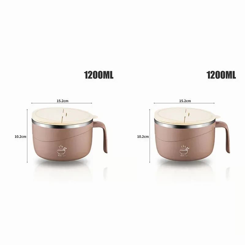 304 Stainless Steel Insulated Ramen Bowl, Black, 1200ml, 1 Pc - View 19