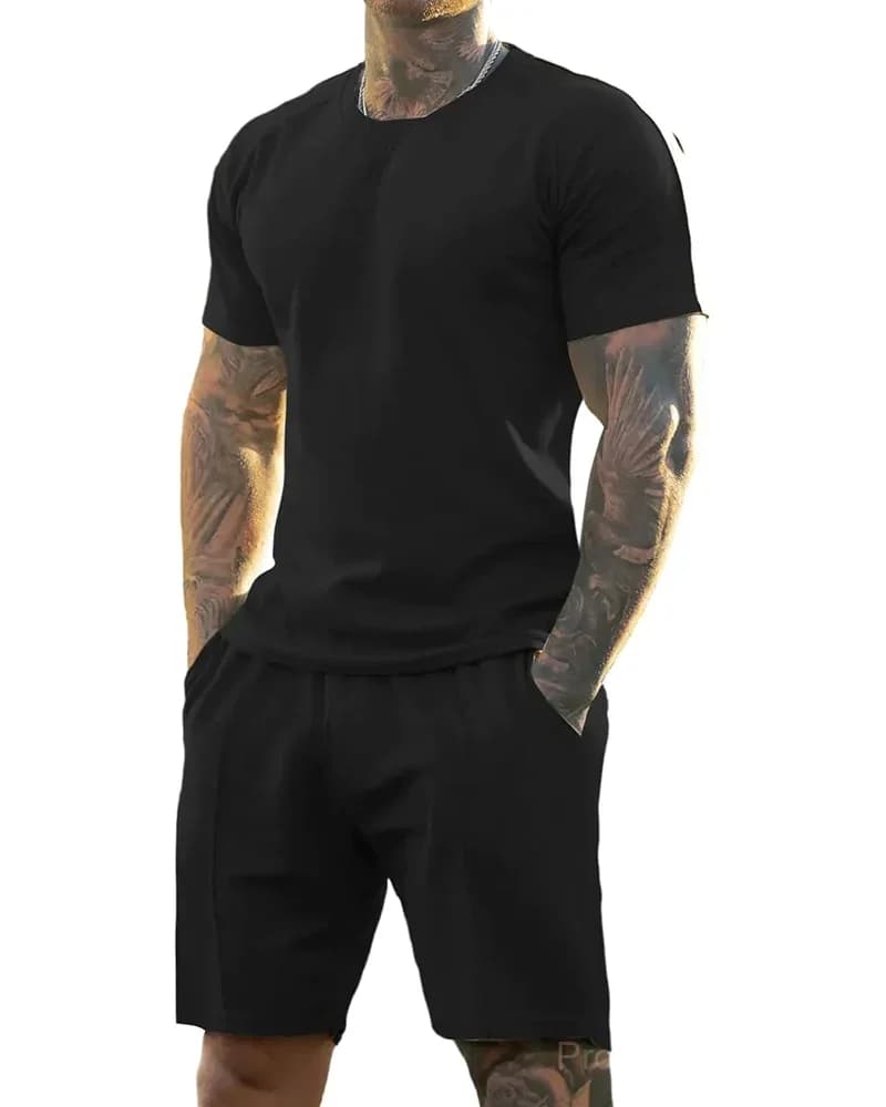 Men's Short-Sleeve Crew-Neck Summer Fitness Sports Set - View 14