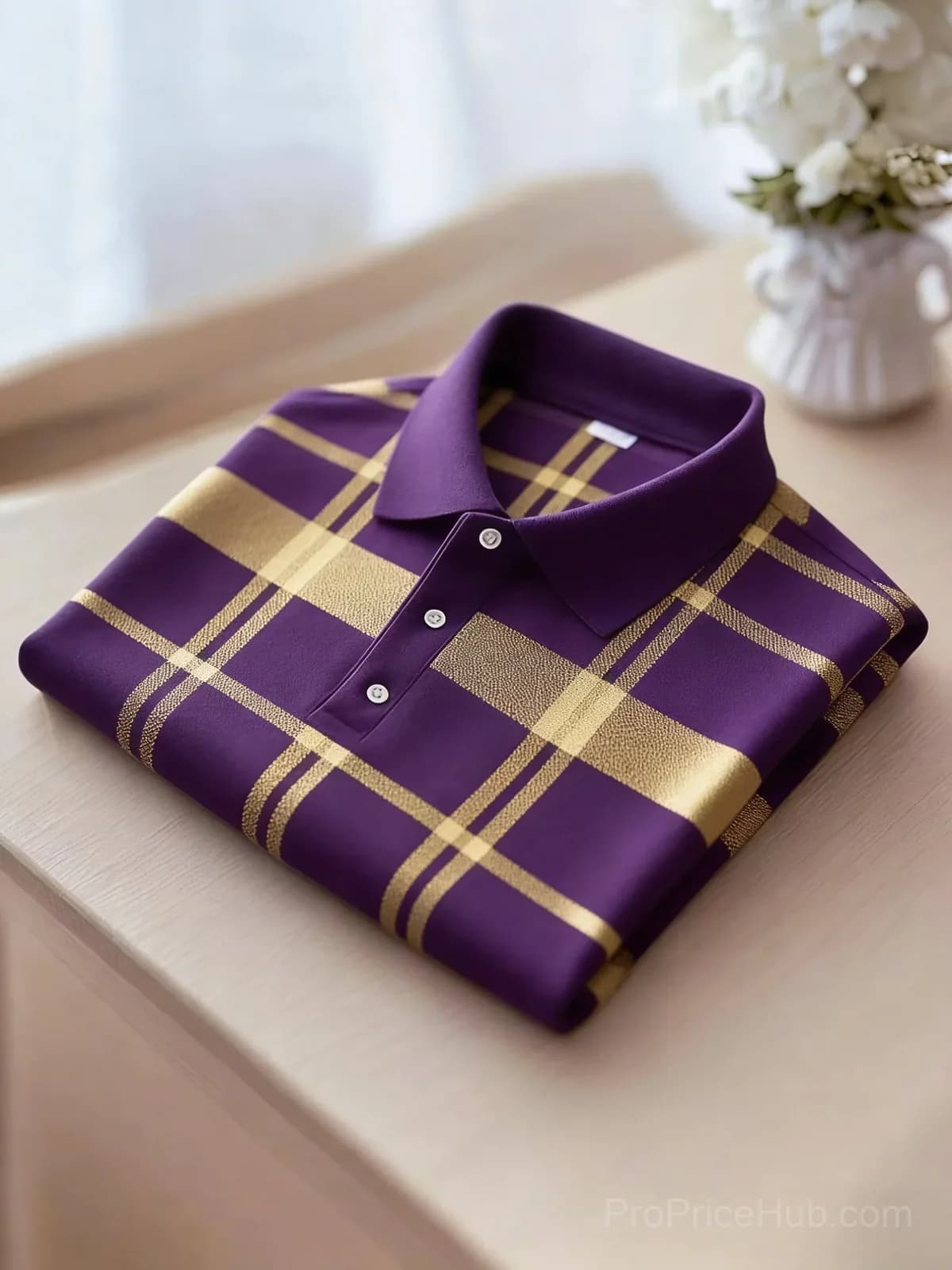 Men's Black and Yellow Plaid Short Sleeve Polo Shirt - View 5