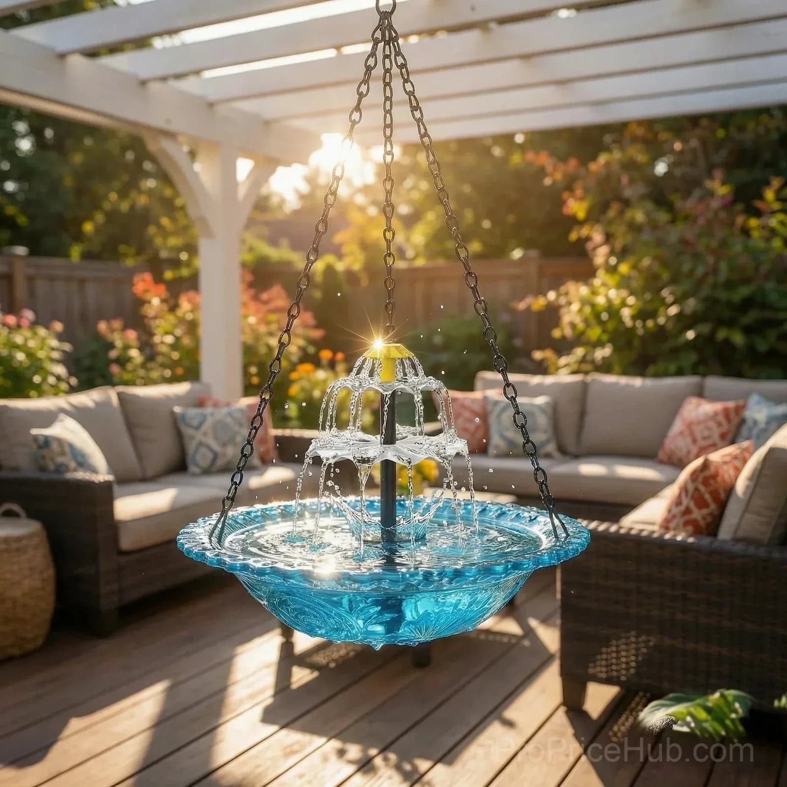 Solar Cascade Hanging Bird Bath Fountain - View 14