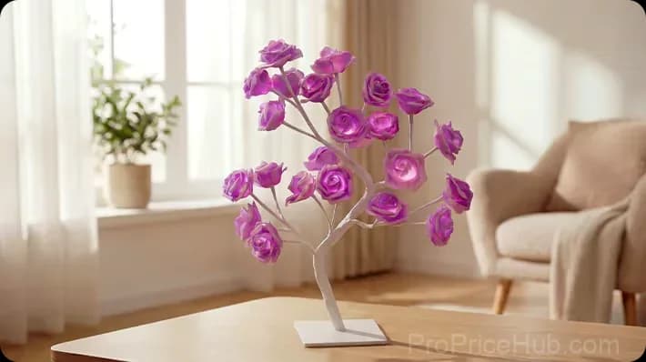 Rose Flower Tree Night Light, Multicolor with Black Base - View 13