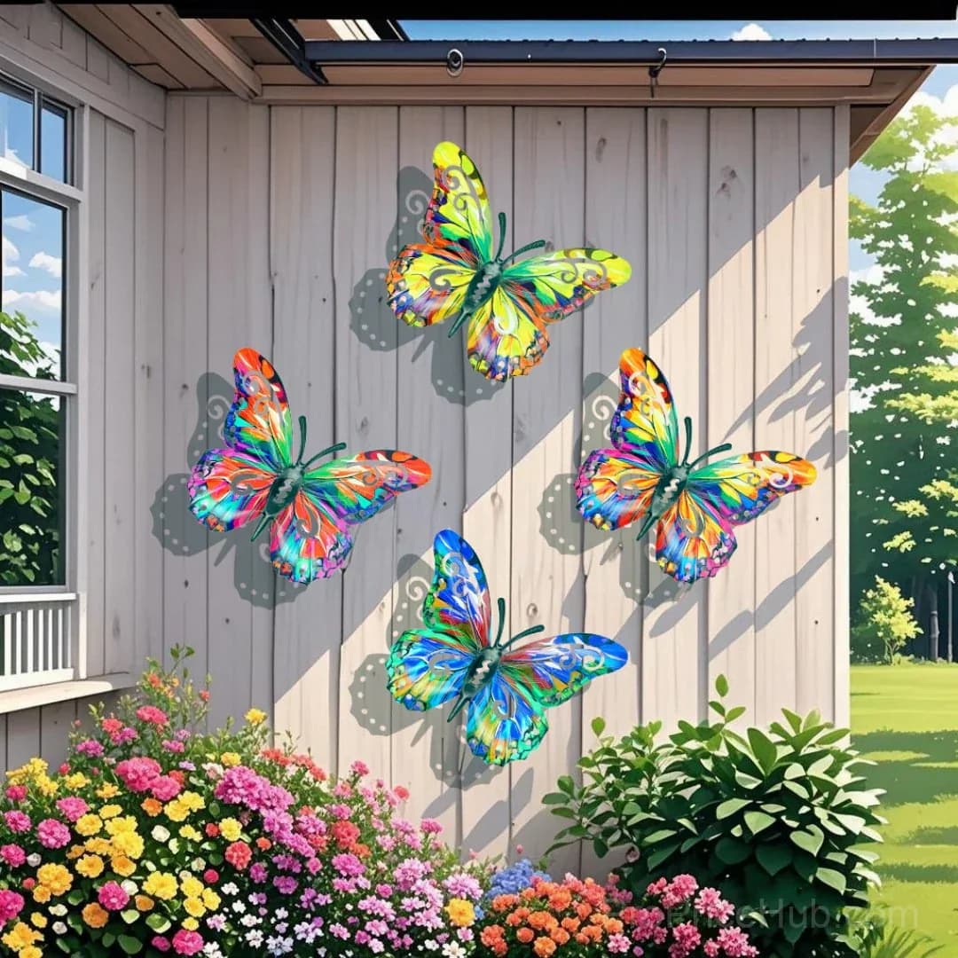 4-Piece Butterfly Metal Wall Sculptures for Outdoor Hanging Decor - Main
