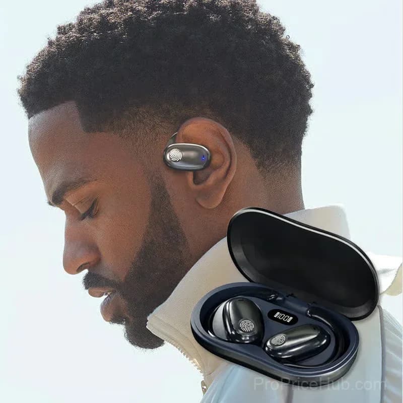 Sporty Hanging-Ear Bluetooth Earphones, Black - View 2