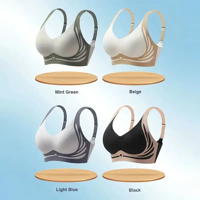 Women's Wire-Free Push-Up Anti-Sagging Bra, Green, M (B/C) - View 8