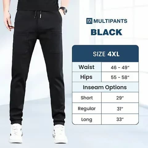High-Stretch Multi-Pocket Cargo Pants, Black, Size S Short - View 17