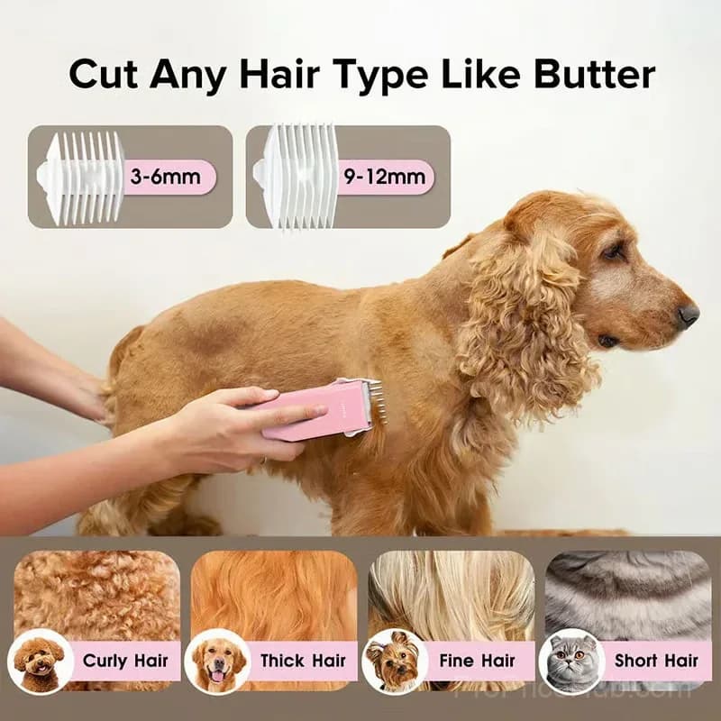 Quiet Cordless Pet Clipper with Ceramic Blade, IPX7, Pink - Alt