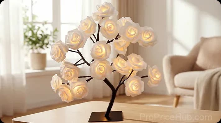 Rose Flower Tree Night Light, Multicolor with Black Base - View 23