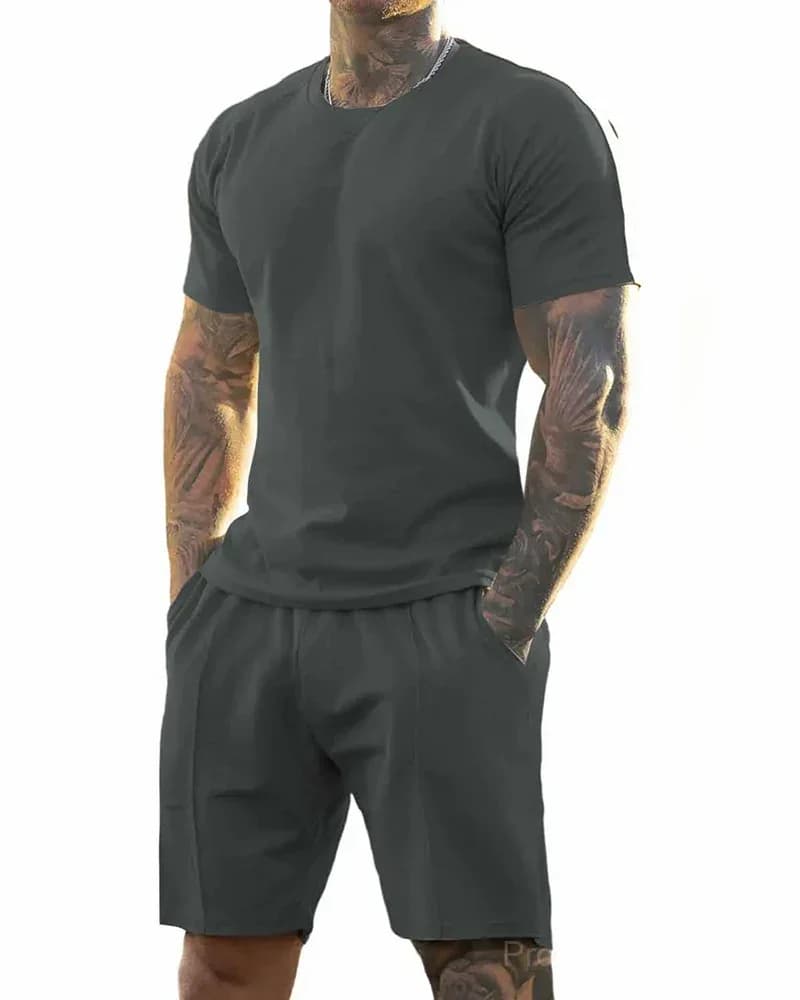 Men's Short-Sleeve Crew-Neck Summer Fitness Sports Set - View 8