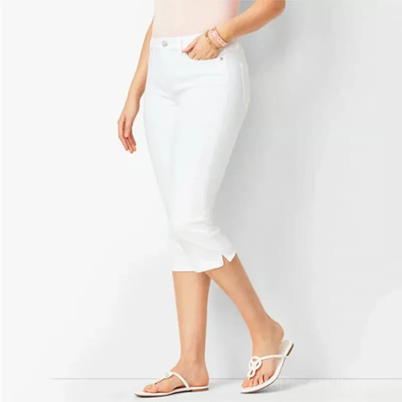 Women's Stretch Denim Capri Jeans, White, Size S - Main