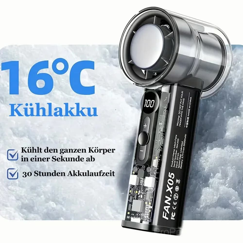 Bladeless Portable Cooling Fan, 100-Speed Digital Display, Black - Alt