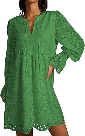 Women's Casual Eyelet Lace Dress, Black, Size S - View 5