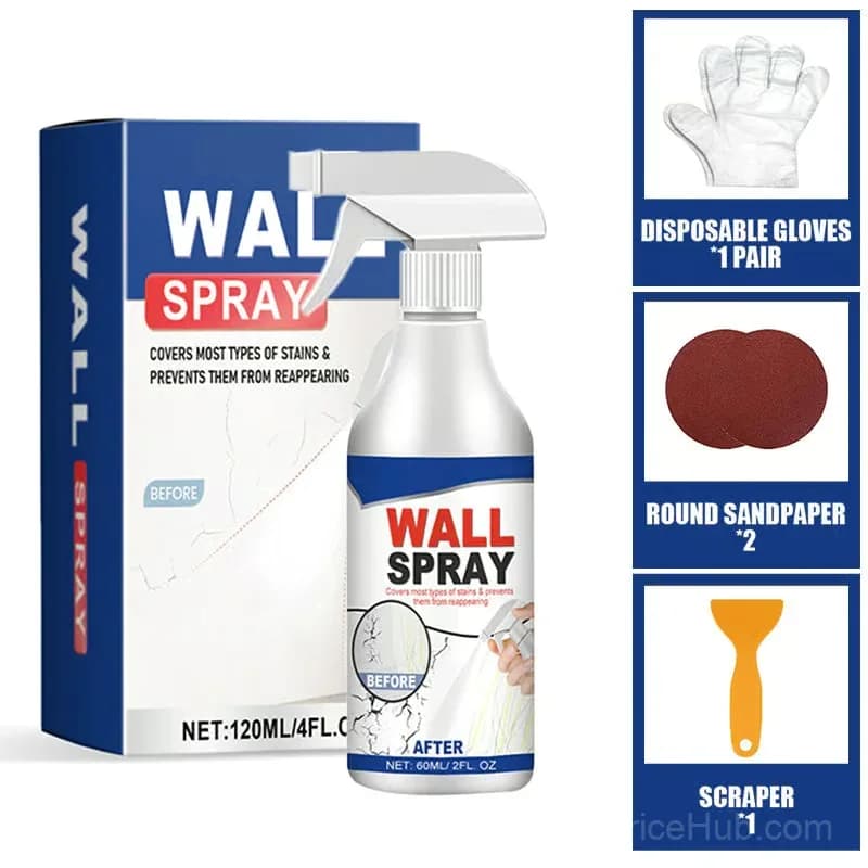 Magic Wall Repair Spray Set, 120 mL with Scraper, Gloves & Sandpaper - Main