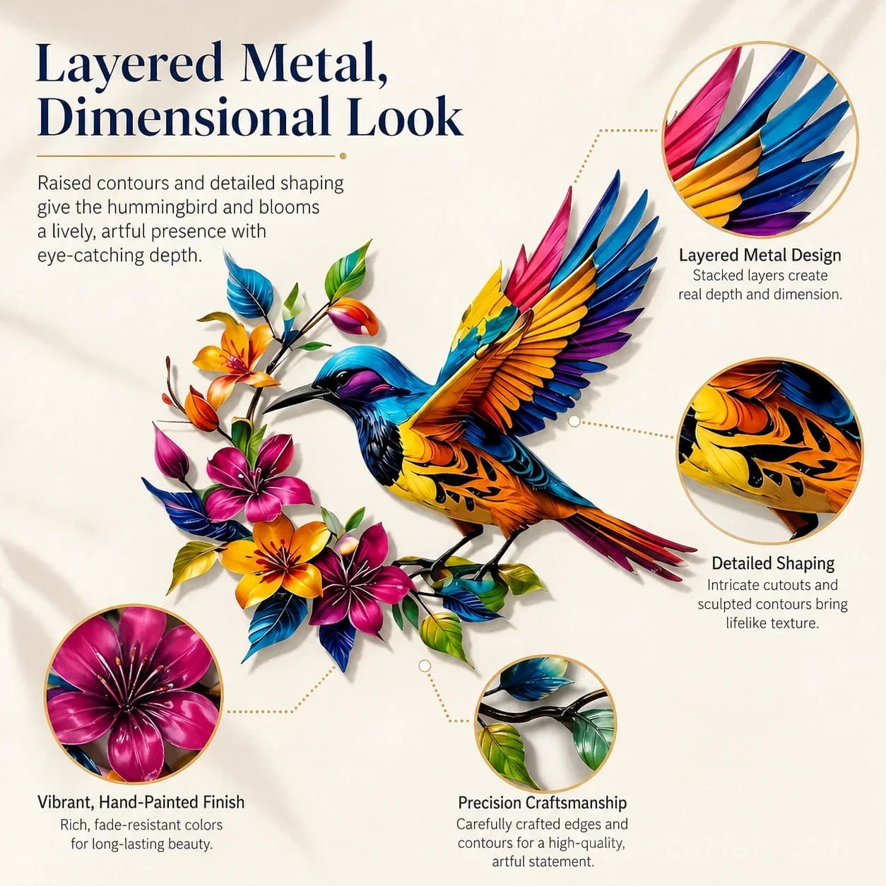 Hummingbird Bloom Metal Wall Art - View 6