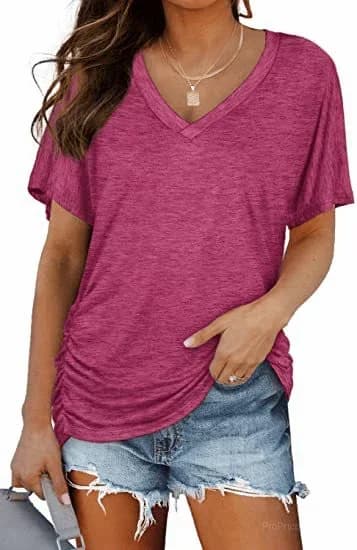 Women's Short Sleeve V-Neck Dolman Top - Soft Breathable Loose Fit Blouse with Side Shirring - View 11