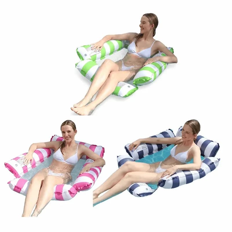 Inflatable Pool Lounge Chairs, 2-Pack Green/Blue with Pump - View 11