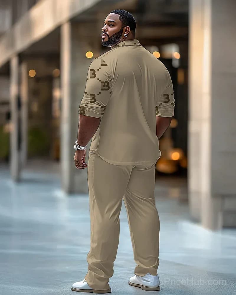 Big & Tall Men's Diamond Print Suit Set - Shirt & Pants - View 5