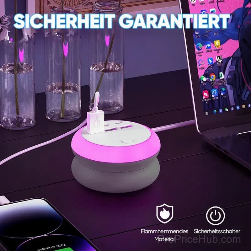 7-in-1 Expandable USB Charging Station with 8-Color Mood Light - View 6