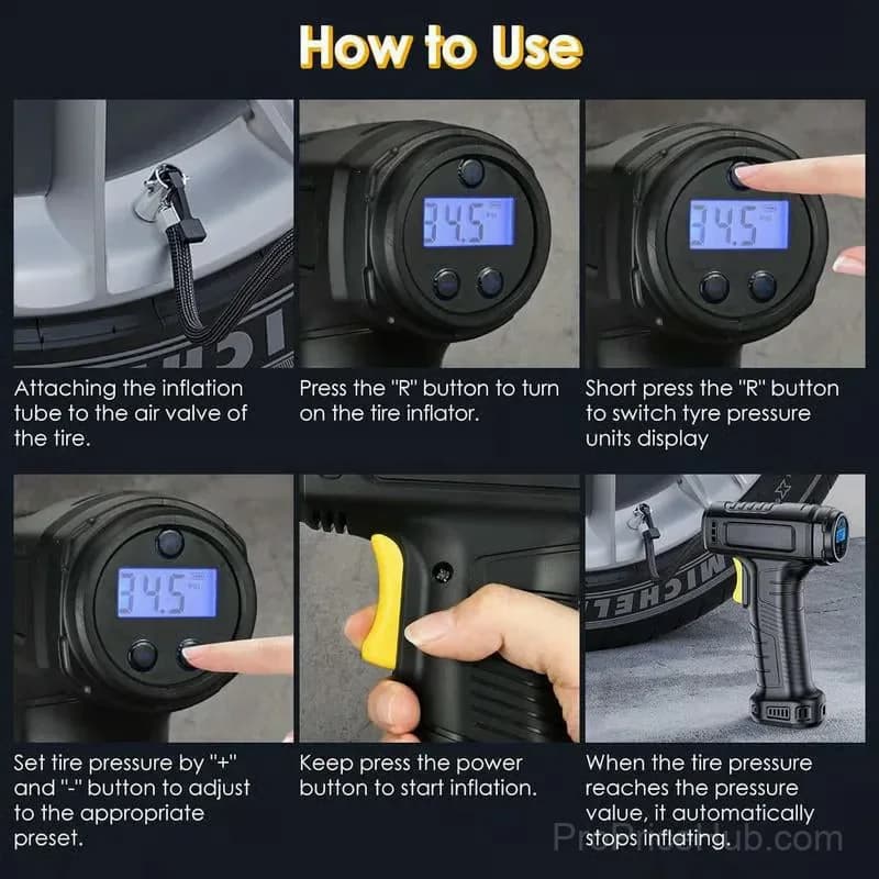 Portable Cordless Tire Air Compressor with Digital Display - View 7