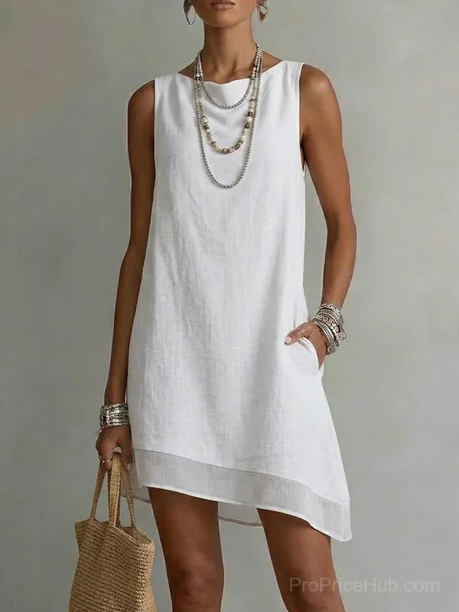 Women's Bateau Neck Sleeveless Diagonal Skirt Dress - Main